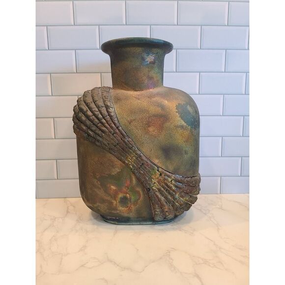 William K. Turner Raku Art Pottery Iridescent Textured Large Vase 13½" Signed - Picture 7 of 16